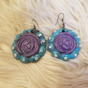 Giddy Up Glamour Purple and Blue Floral Earrings